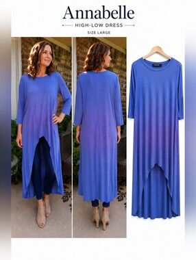 Annabelle High Low Maxi Tunic Dress Blue Purple Boho Flowy L Chic Casual
